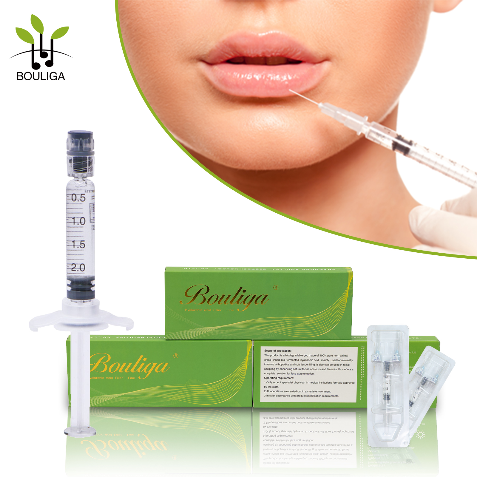 Pure Crosslinked Hyaluronic Acid Dermal Fillers for Lips Enhancement 